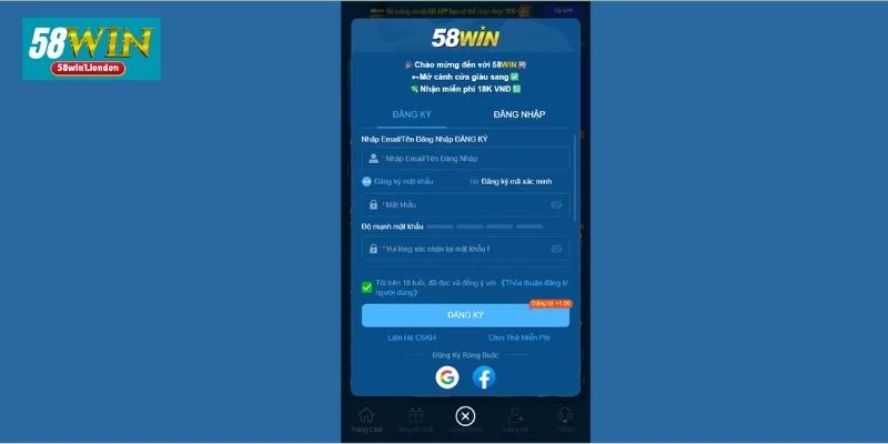 Cách thức đăng ký 58WIN dễ dàng, thành công ngay lần đầu.