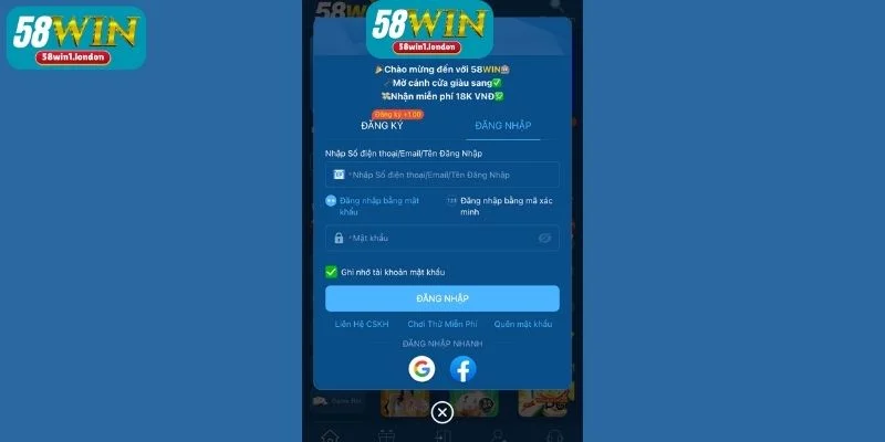 Hướng dẫn đăng nhập 58WIN nhanh chóng, dễ hiểu nhất.