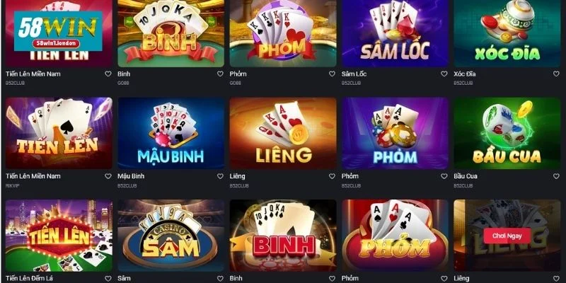 Kho game bài 58WIN cực đỉnh, bet thủ không thể bỏ lỡ.